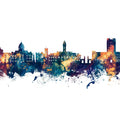 Bloomington Indiana Skyline Blue & Bronze Mural Wallpaper - pure wallpaper artwork