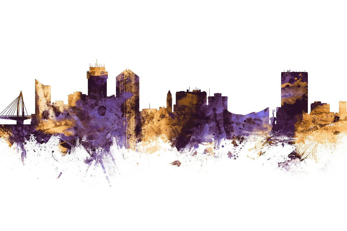 Wichita Kansas Skyline Purple & Gold Mural Wallpaper - pure wallpaper artwork