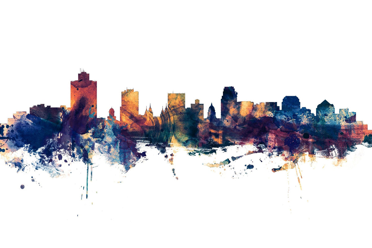 Salt Lake City Utah Skyline Blue & Bronze Mural Wallpaper - pure wallpaper artwork
