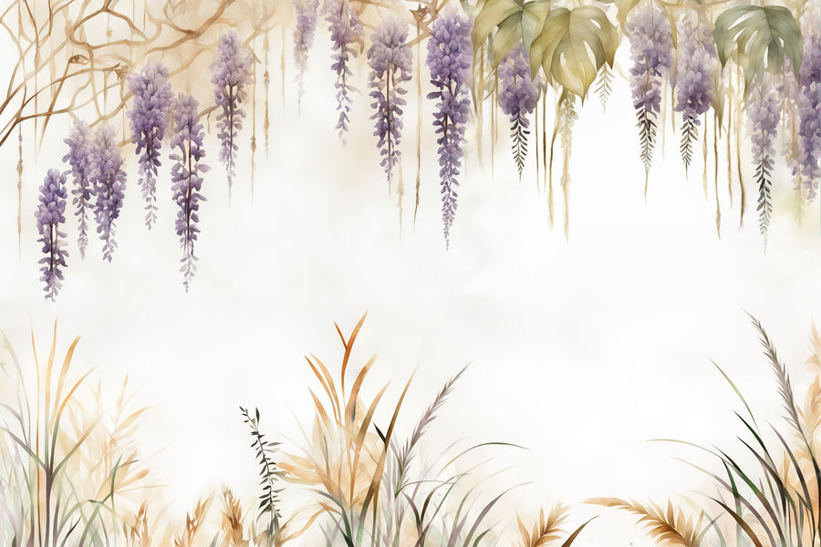 Wisteria and Field Grasses Mural Wallpaper
