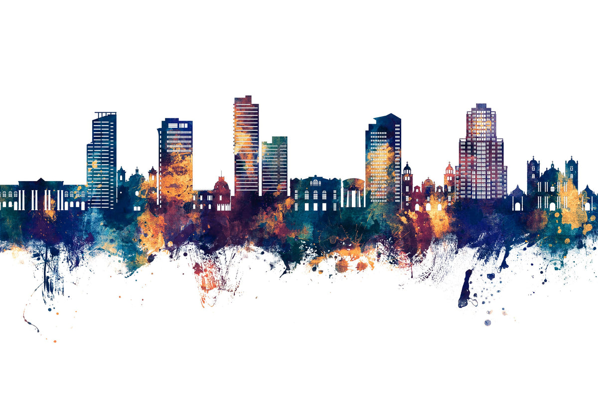 Tegucigalapa Honduras Skyline Blue & Bronze Mural Wallpaper - pure wallpaper artwork