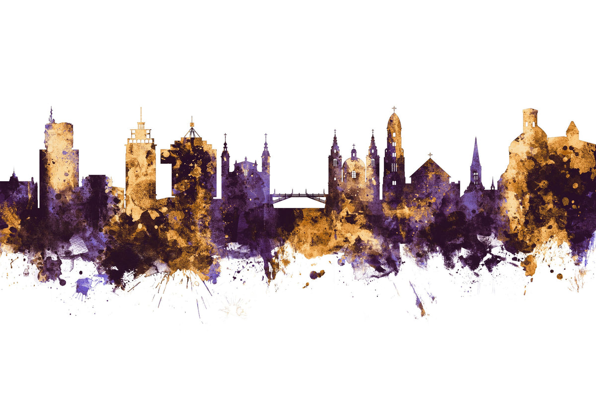 Ljubljana Slovenia Skyline Purpl & Gold Mural Wallpaper - pure wallpaper artwork