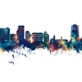 Stamford Connecticut Skyline Blue & Bronze Mural Wallpaper - pure wallpaper artwork