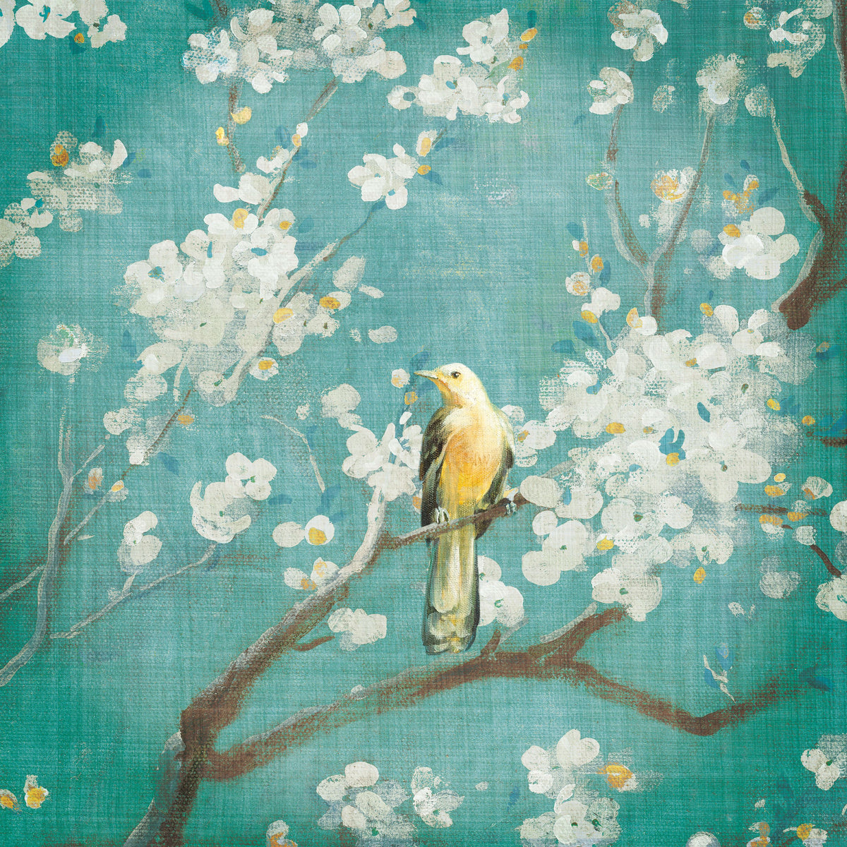 White Cherry Blossoms I on Blue Aged Mural Wallpaper - pure wallpaper artwork