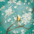 White Cherry Blossoms I on Blue Aged Mural Wallpaper - pure wallpaper artwork