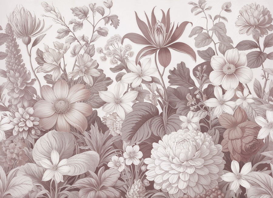 Dahlia Days, Dusty Pink Mural Wallpaper