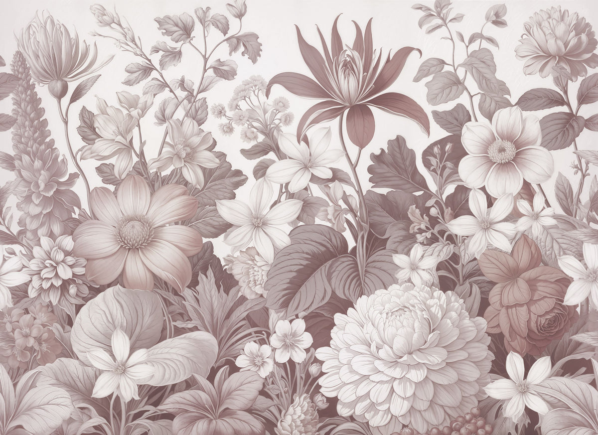Dahlia Days, Dusty Pink Mural Wallpaper - pure wallpaper artwork