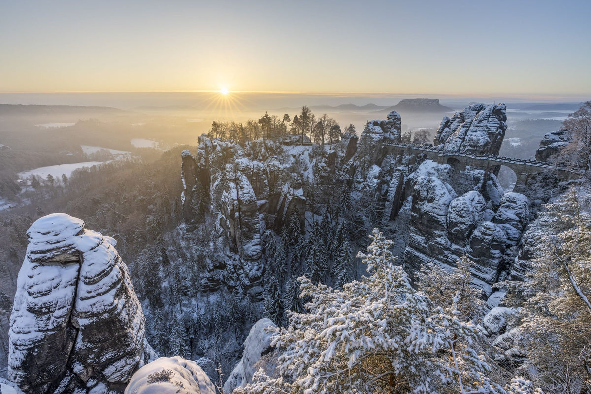 Bastei Bridge Sunset Mural Wallpaper - pure wallpaper artwork