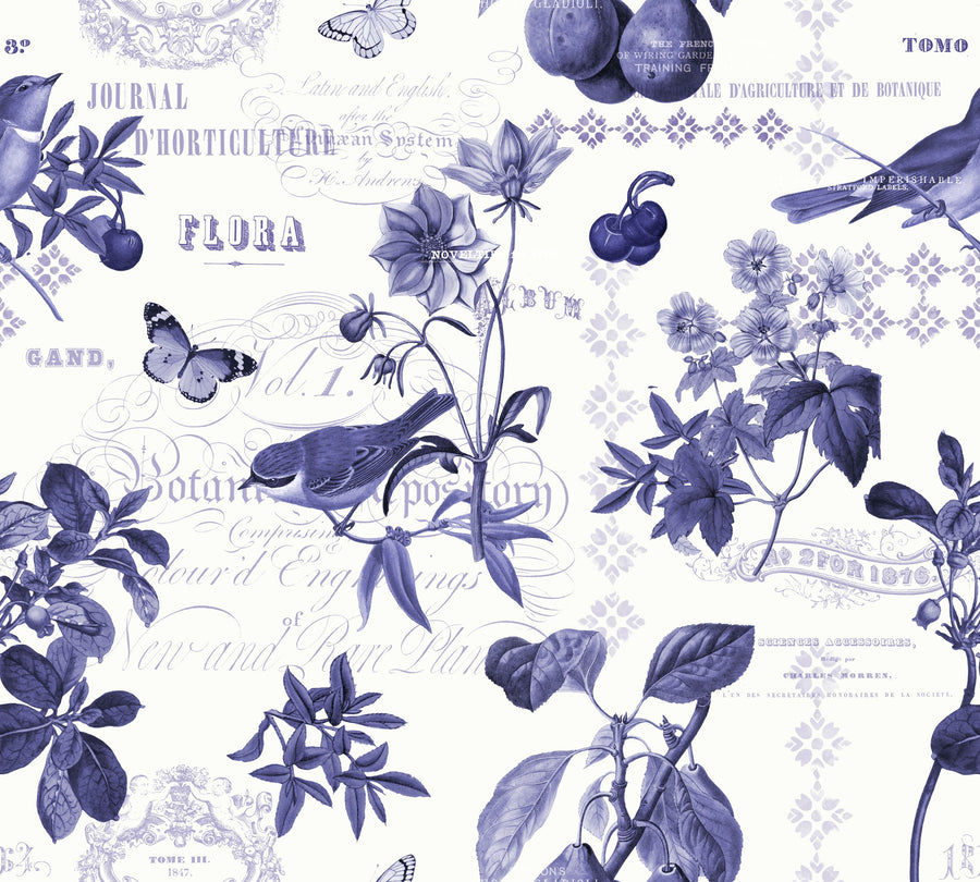 Botanical Postcard White Mural Wallpaper
