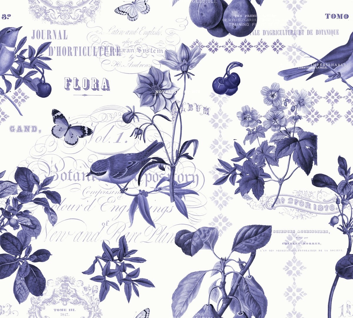 Botanical Postcard White Mural Wallpaper - pure wallpaper artwork