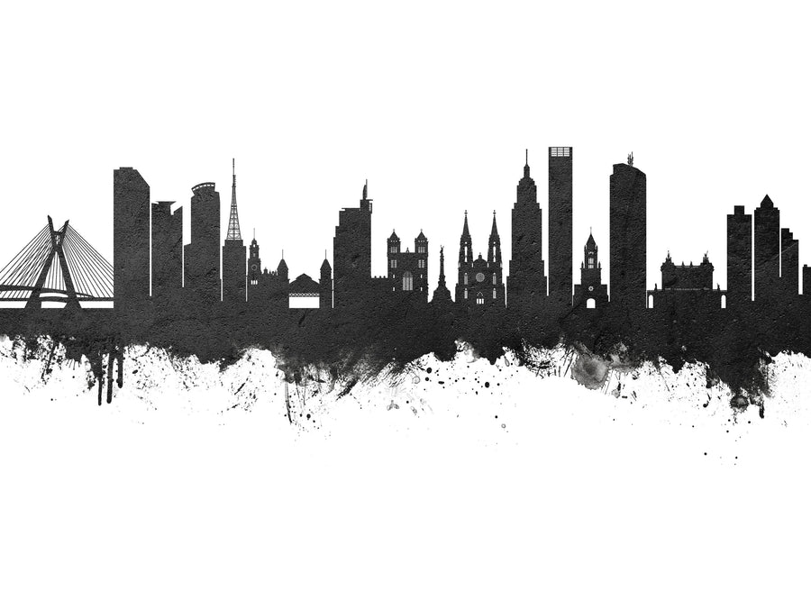 São Paulo Brazil Skyline Black & White Mural Wallpaper