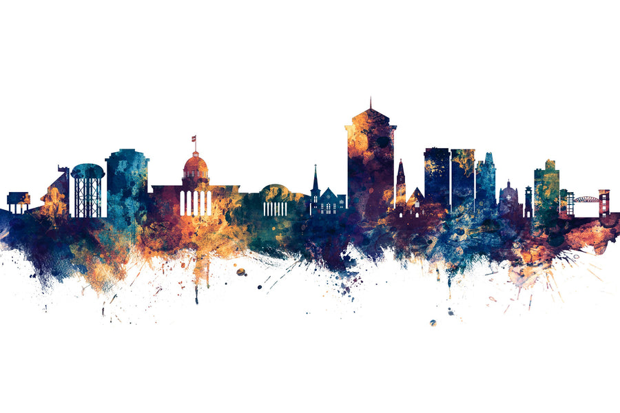 Montgomery Alabama Skyline Blue & Bronze Mural Wallpaper