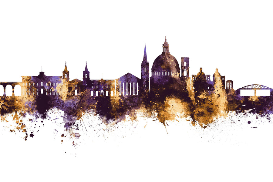 Valletta Malta Skyline Purple & Gold Mural Wallpaper
