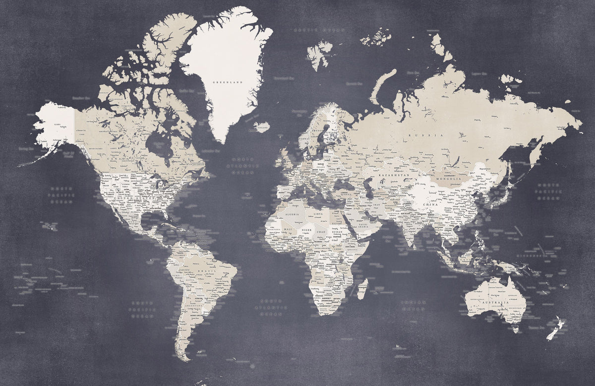 World Map Cities - Glyn Mural Wallpaper - pure wallpaper artwork