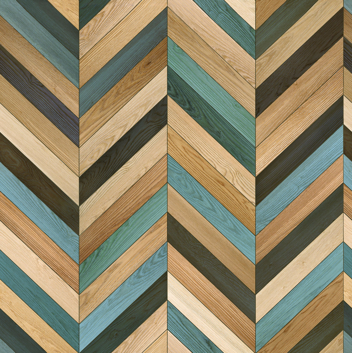Chevron Wood, Teal Mural Wallpaper - pure wallpaper artwork