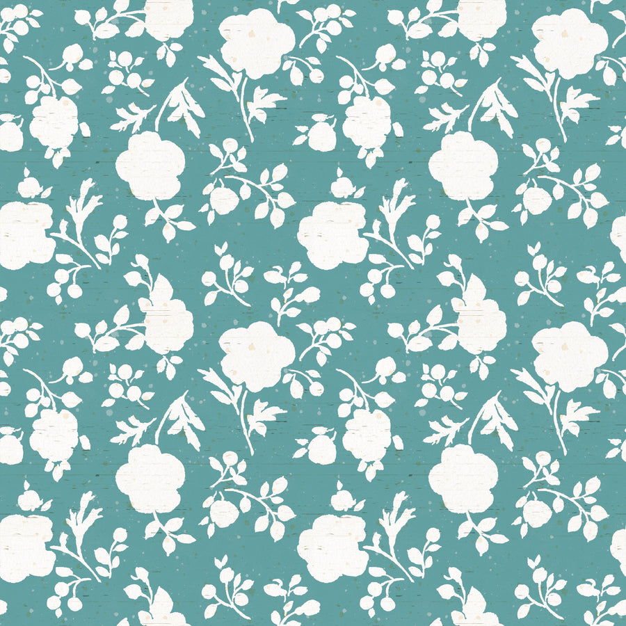 Country Flowery Turqouise Mural Wallpaper
