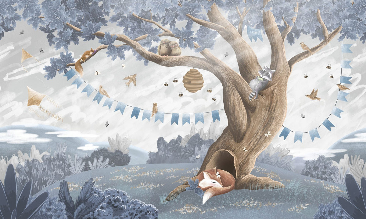 Oak Hill Slumber, Sky Blue Mural Wallpaper - pure wallpaper artwork