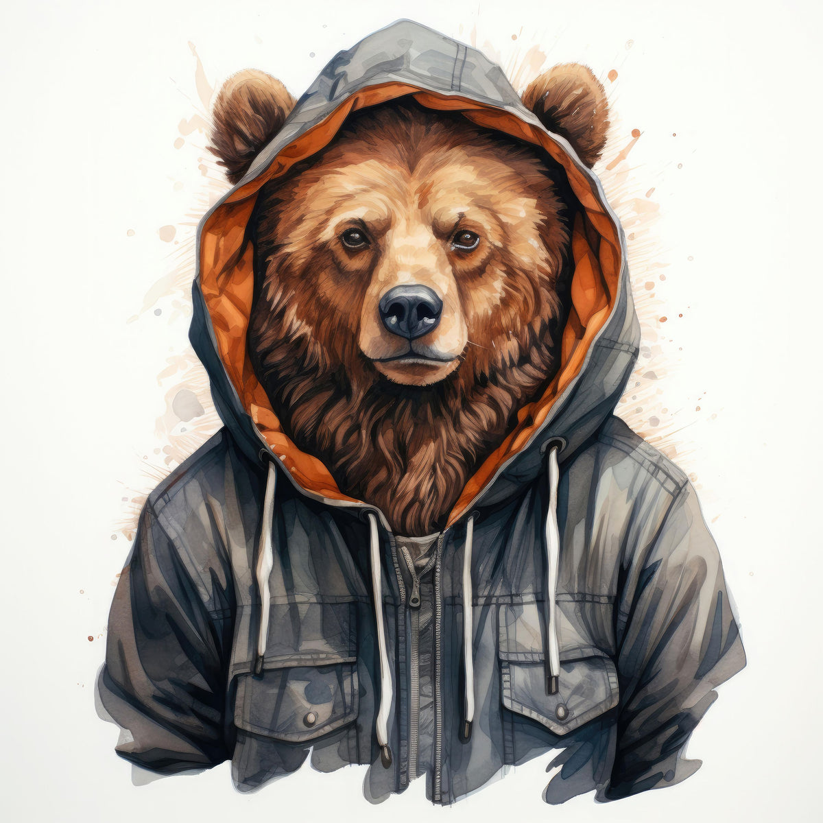 Watercolor Cartoon Grizzly Bear in a Hoodie Mural Wallpaper - pure wallpaper artwork