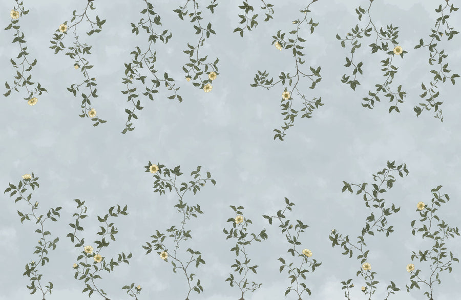 Rambling Rose, Butter Yellow on Sky Mural Wallpaper