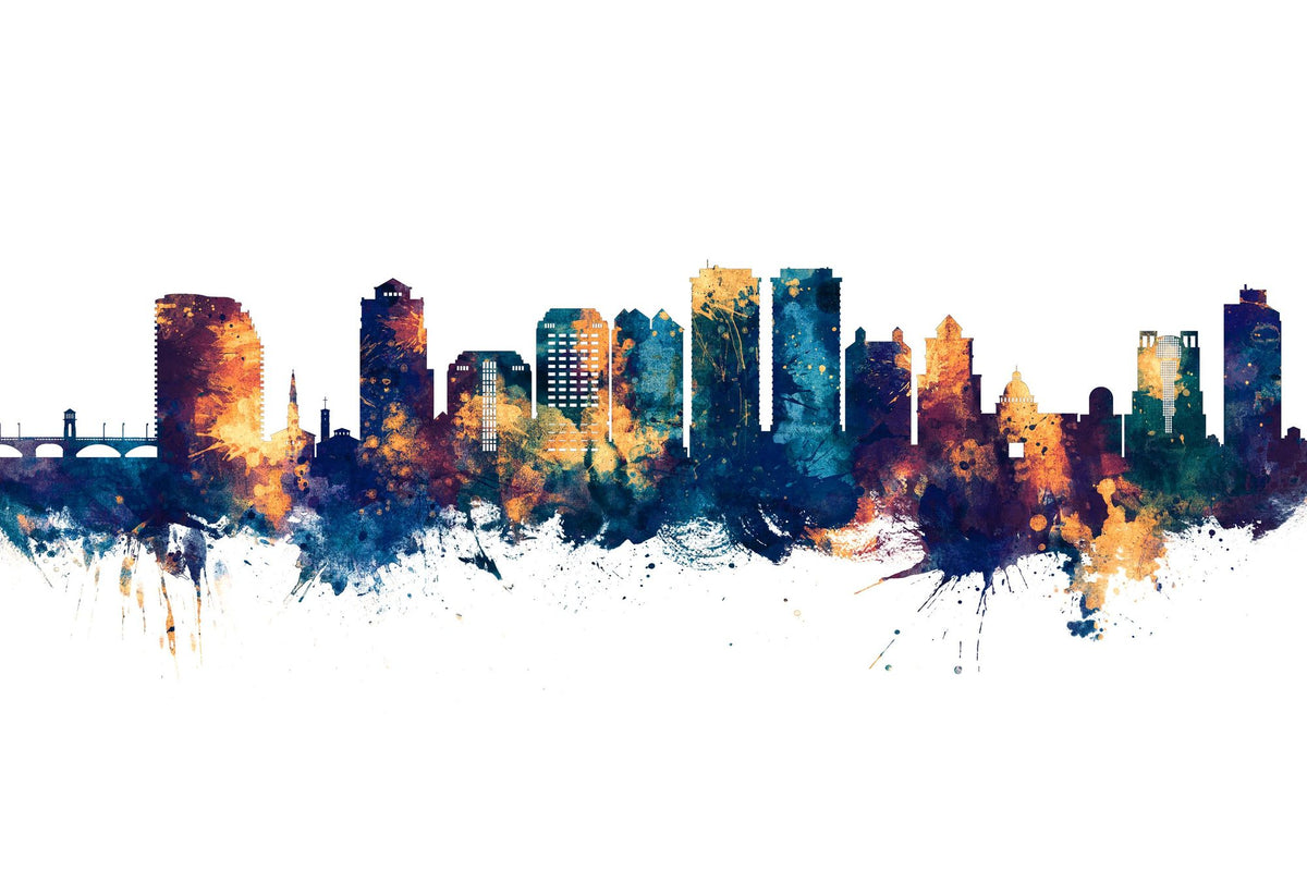 West Palm Beach Florida Skyline Blue & Bronze Mural Wallpaper - pure wallpaper artwork