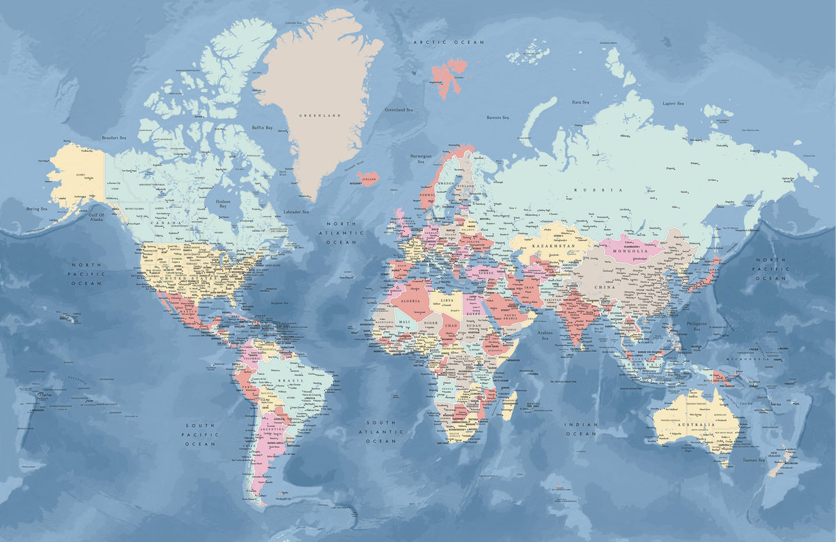 World Map Cities - Vickie Mural Wallpaper - pure wallpaper artwork