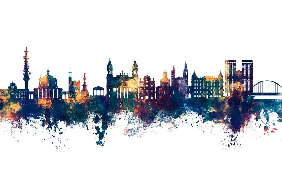 Pamplona Spain Skyline Blue & Bronze Mural Wallpaper