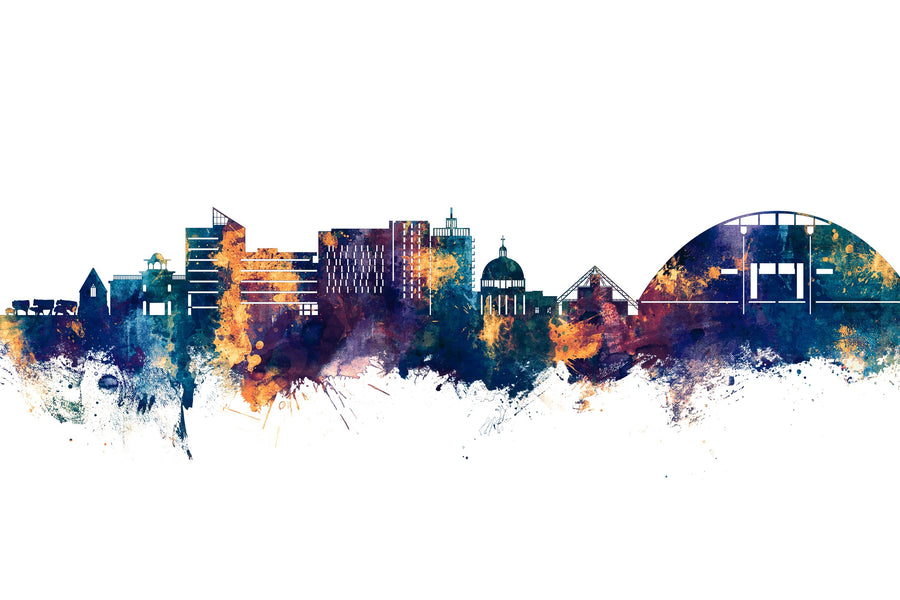 Milton Keynes England Skyline Blue & Bronze Mural Wallpaper
