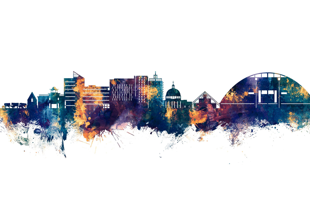 Milton Keynes England Skyline Blue & Bronze Mural Wallpaper - pure wallpaper artwork