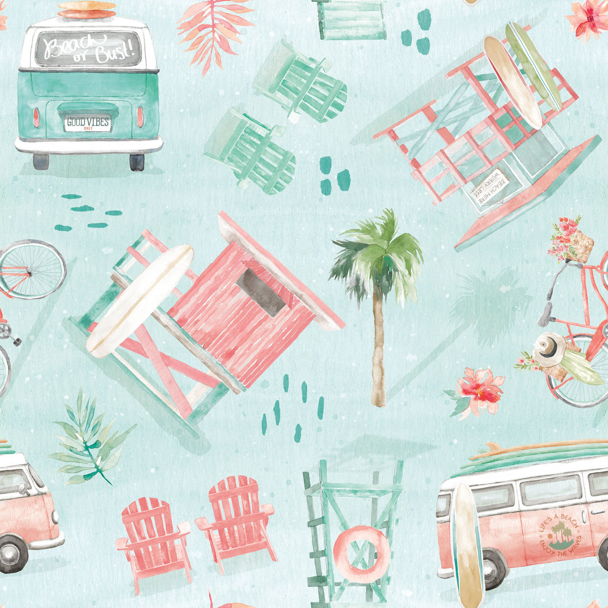 Surf Time Blue Mural Wallpaper - pure wallpaper artwork