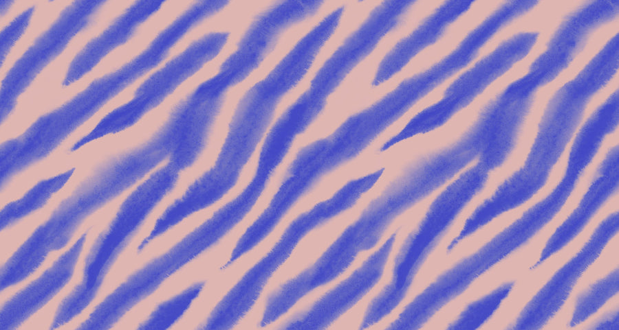 Watercolor Tiger Stripes, Periwinkle on Pink Mural Wallpaper