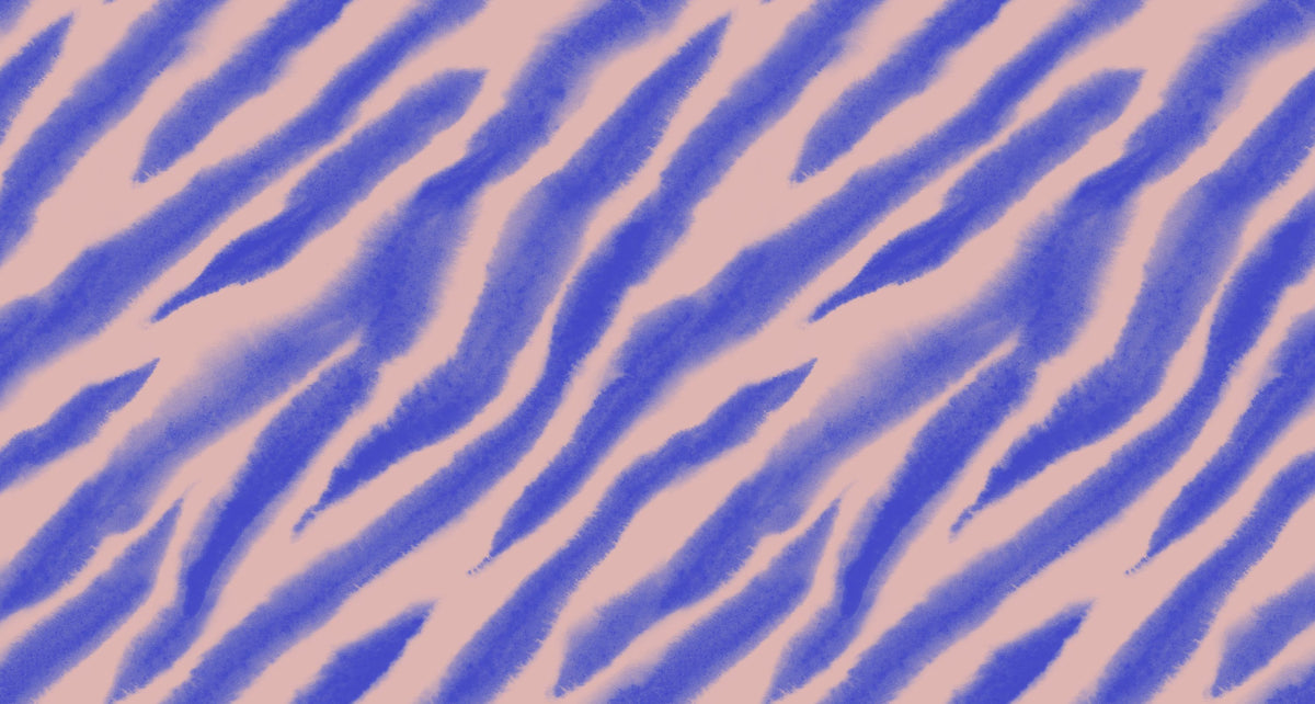 Watercolor Tiger Stripes, Periwinkle on Pink Mural Wallpaper - pure wallpaper artwork