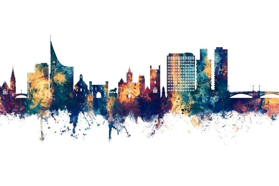 Reading England Skyline Blue & Bronze Mural Wallpaper
