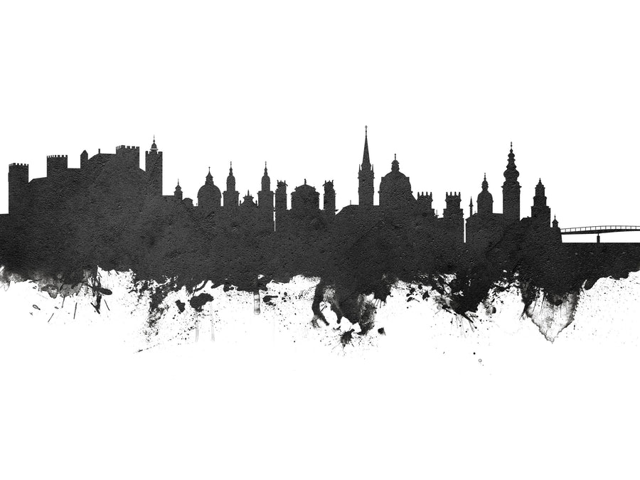Salzburg Austria Skyline Black & White Mural Wallpaper