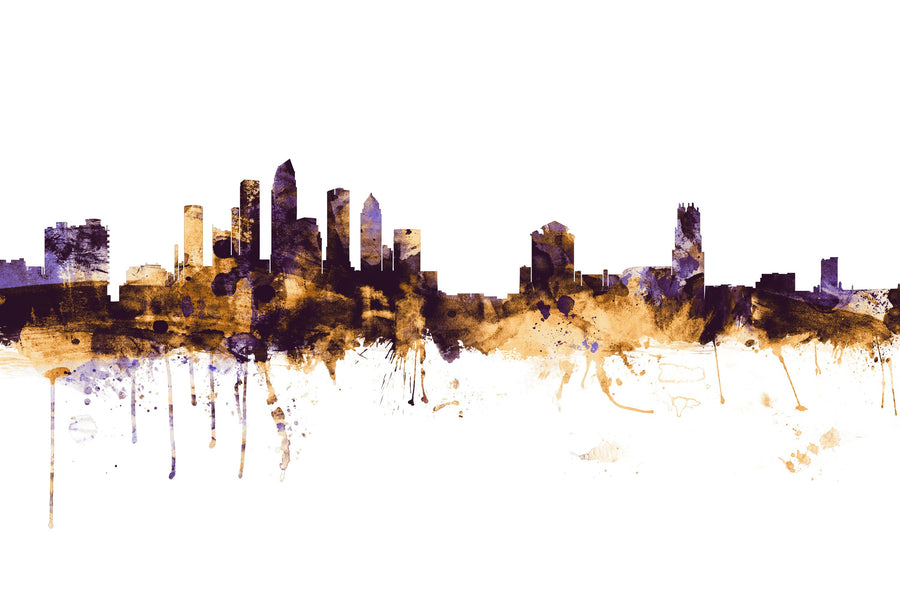 Tampa Florida Skyline Purple & Gold Mural Wallpaper