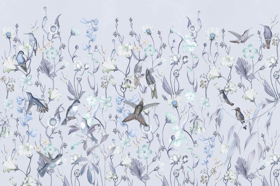 Bird Garden Blue Mural Wallpaper