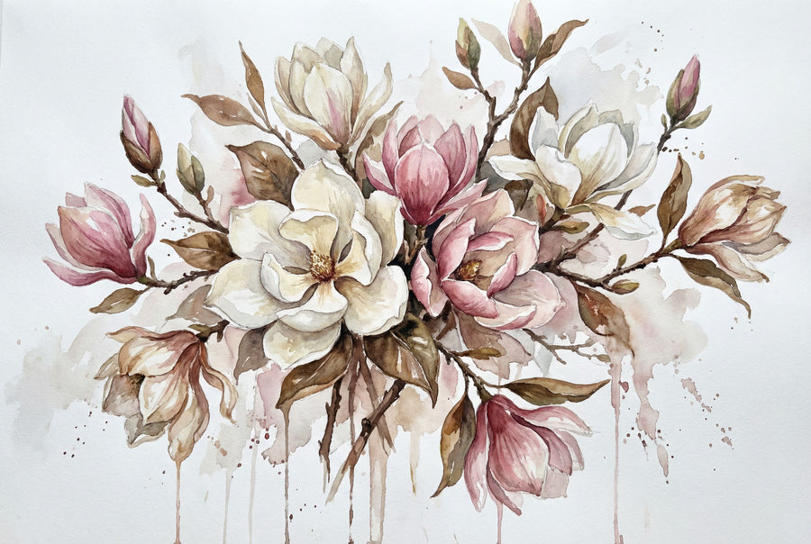 Magnolia - Watercolor Flower Series Mural Wallpaper