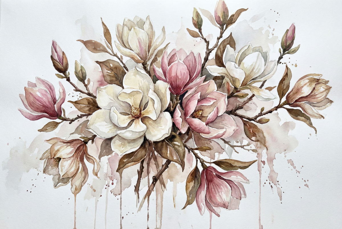 Magnolia - Watercolor Flower Series Mural Wallpaper - pure wallpaper artwork