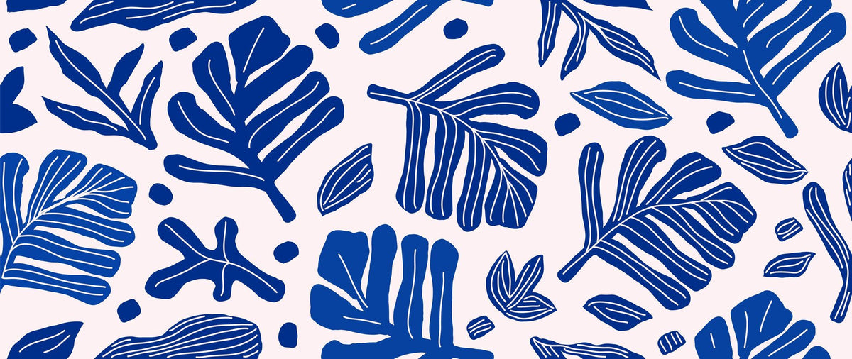 Monstera Cuttings, Intense Blue Mural Wallpaper - pure wallpaper artwork