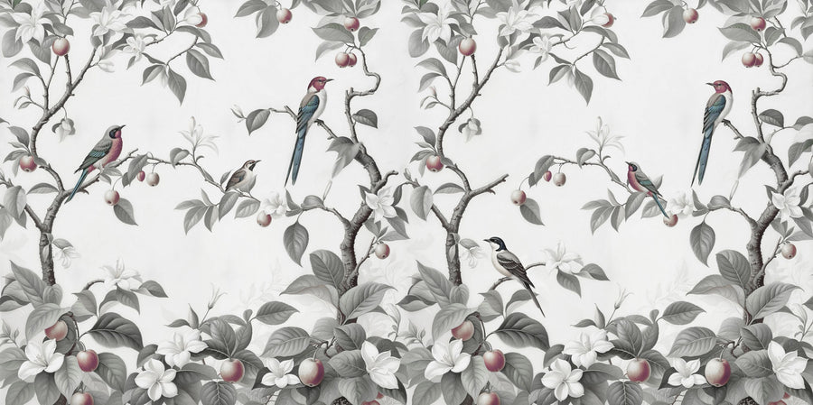 Bird Harmony, Gray Mural Wallpaper