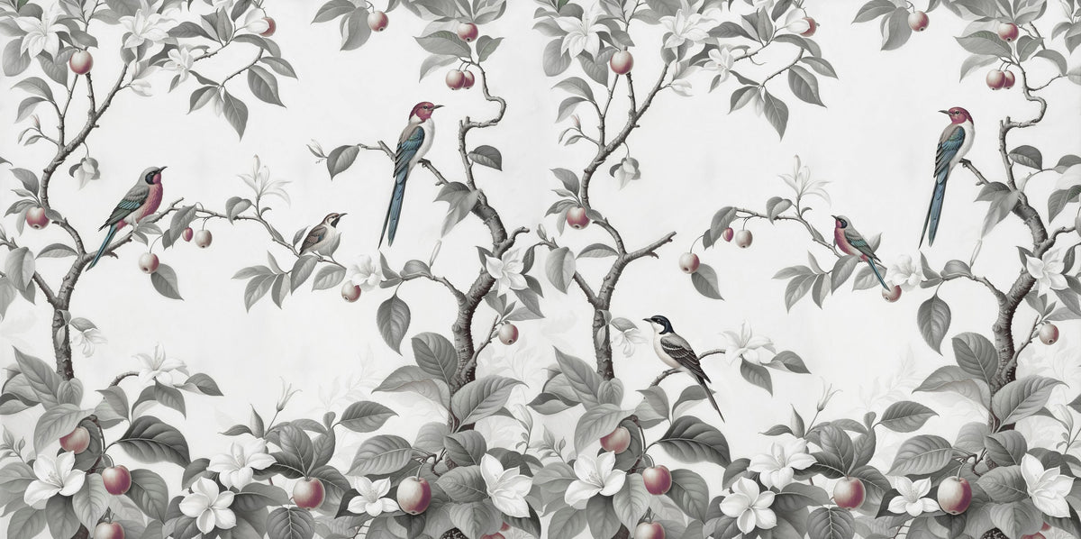 Bird Harmony, Gray Mural Wallpaper - pure wallpaper artwork