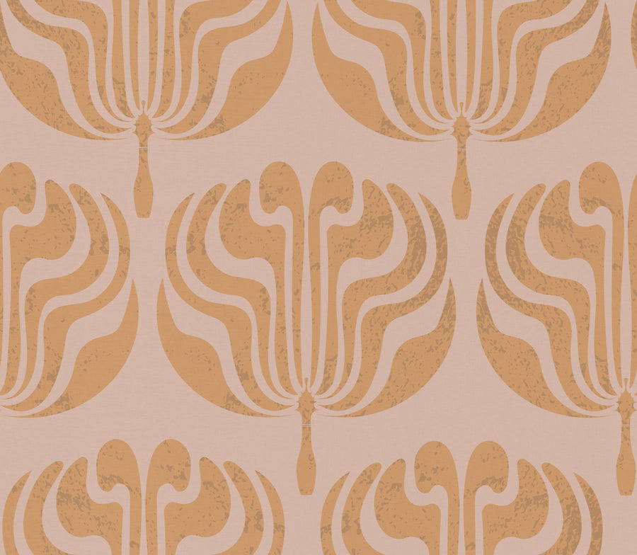 Fan Damask Orange Mural Wallpaper