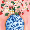 Blooming Strawberry Vase Mural Wallpaper - pure wallpaper artwork