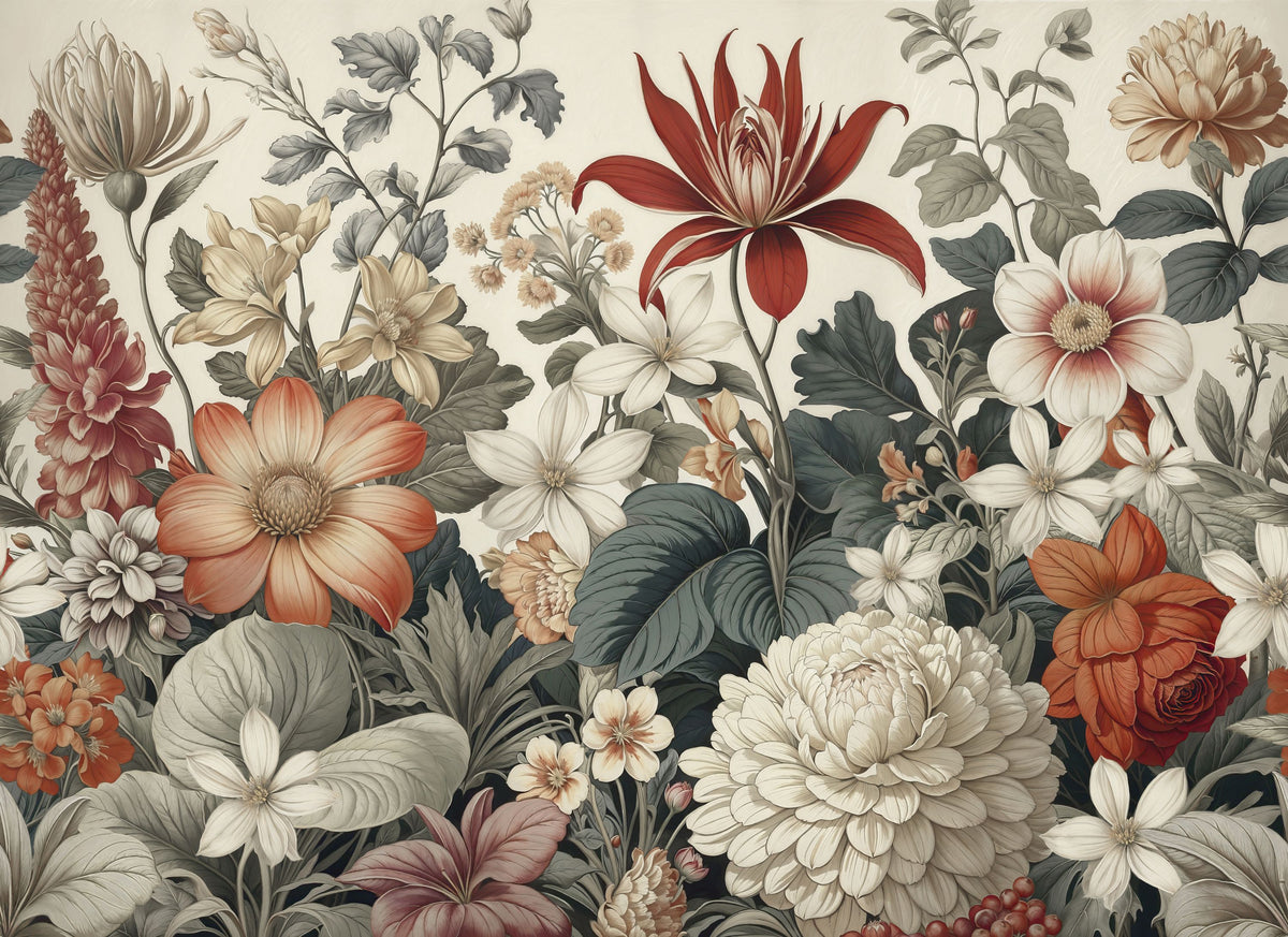Dahlia Days, Orange Mural Wallpaper - pure wallpaper artwork