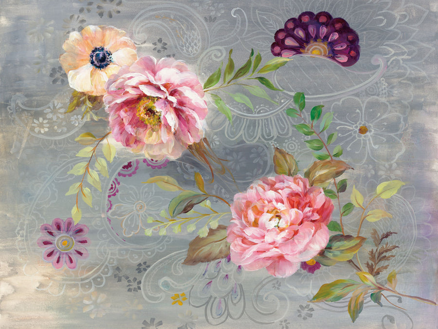 Peonies and Paisley Mural Wallpaper