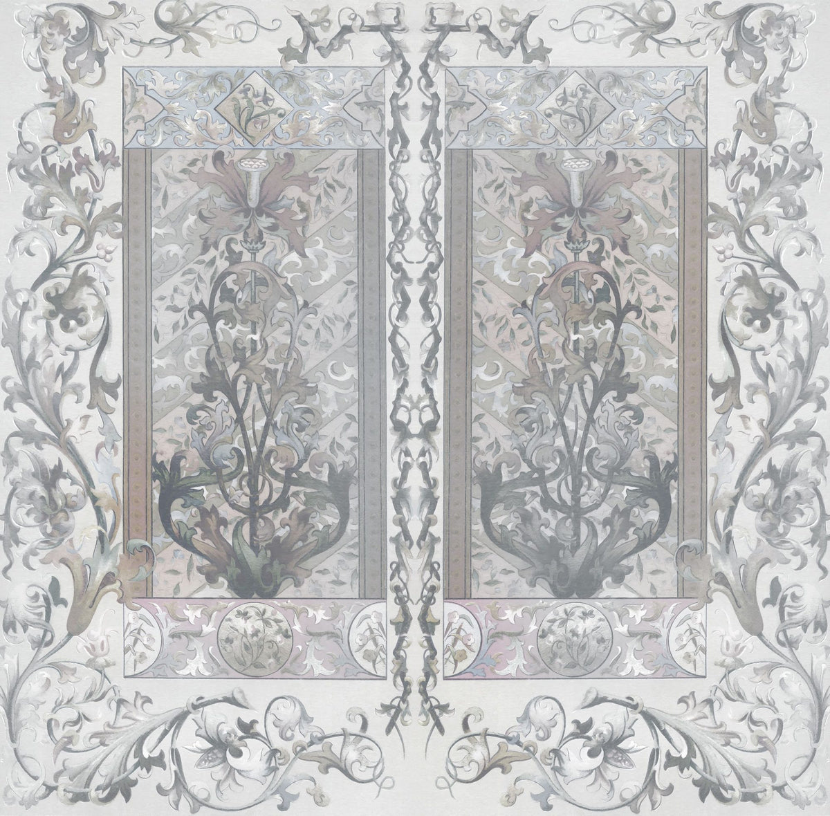Plant Fantasy Ornament, Gray Mural Wallpaper - pure wallpaper artwork