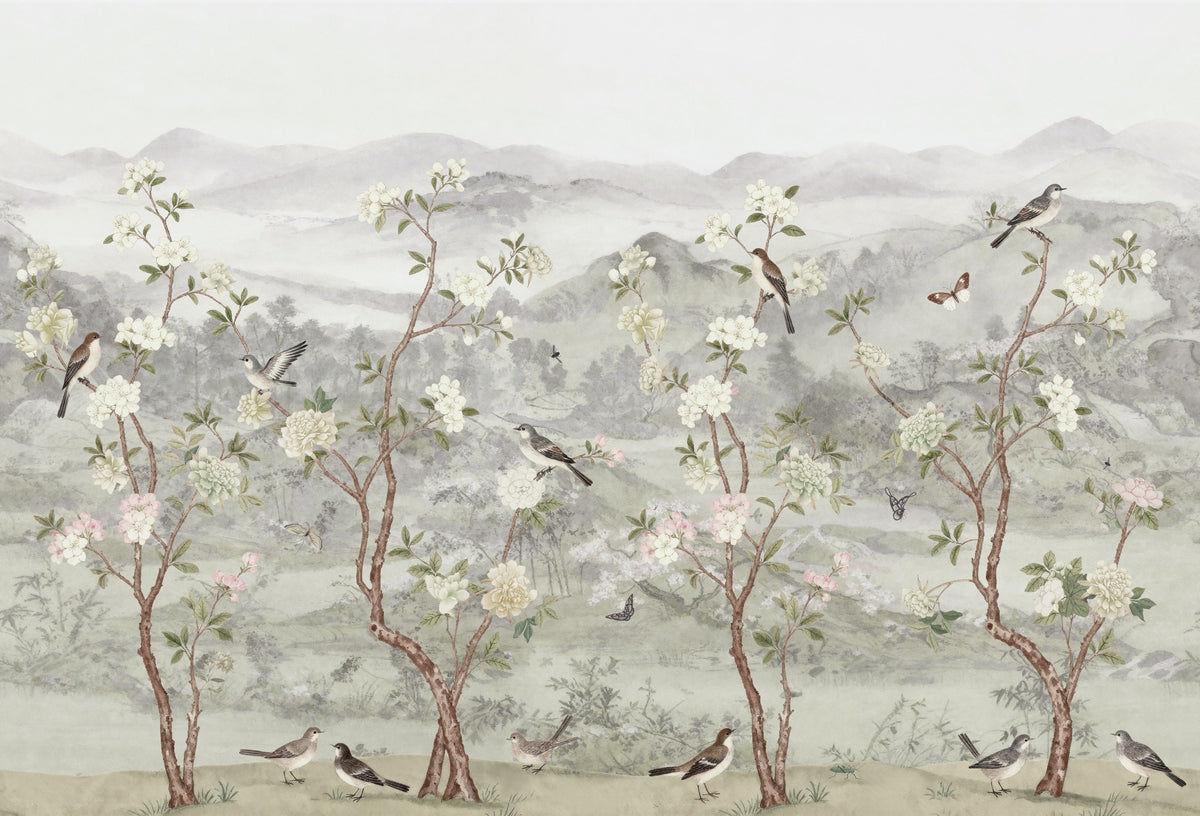 Peony Tree Landscape, Mist Mural Wallpaper - pure wallpaper artwork