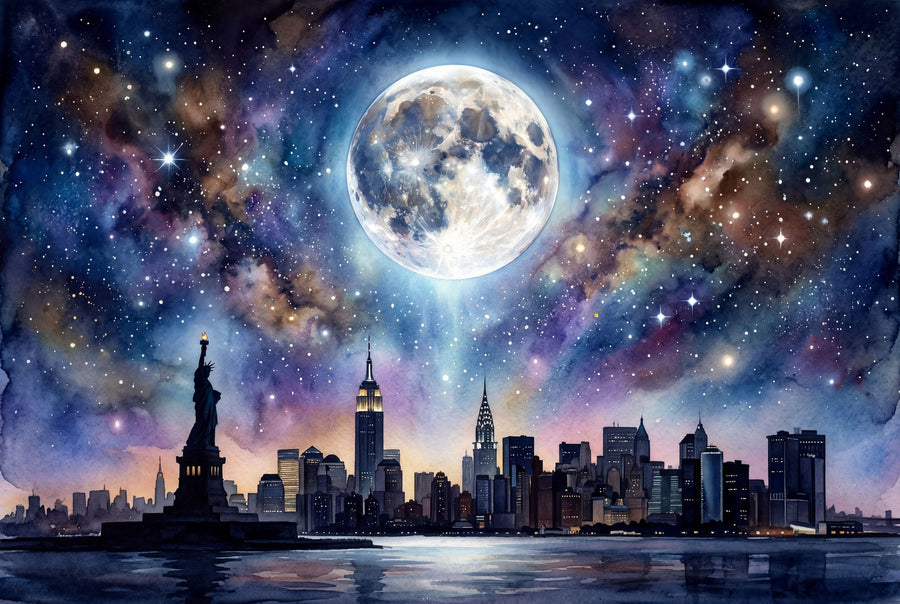 New York City - Powerful Moon Series Mural Wallpaper