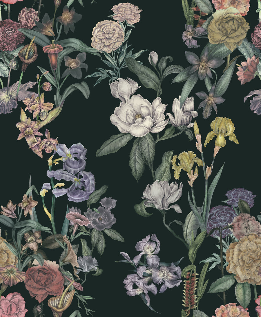 Floral Gaze, Dark Green Mural Wallpaper