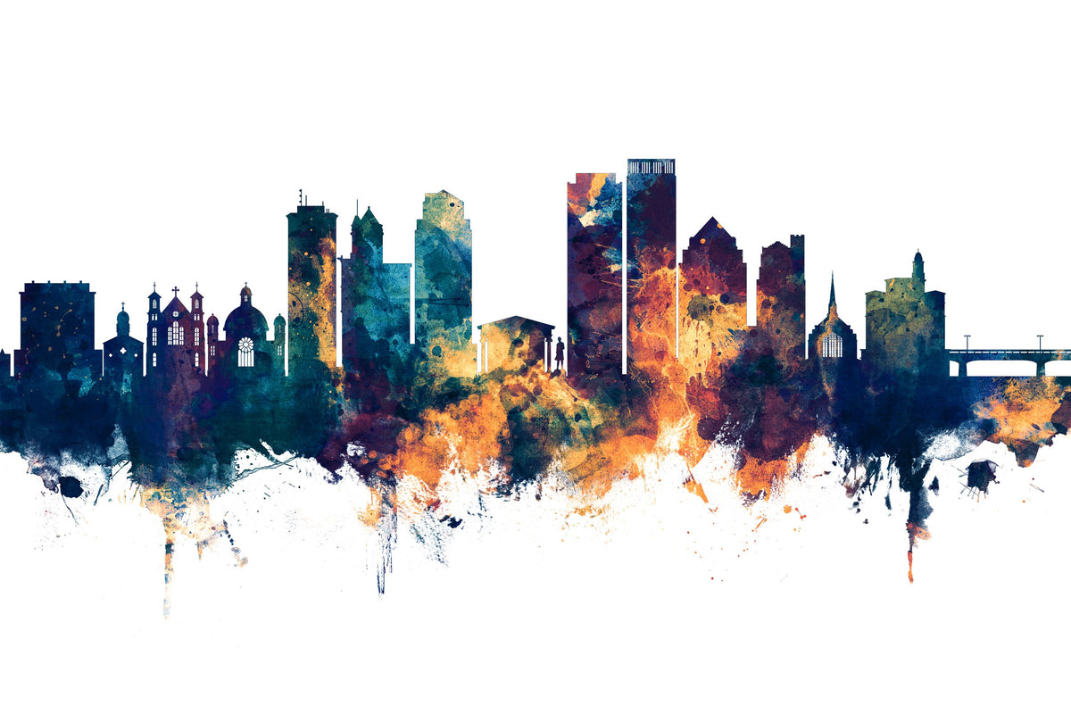 Dayton Ohio Skyline Blue & Bronze Mural Wallpaper - pure wallpaper artwork