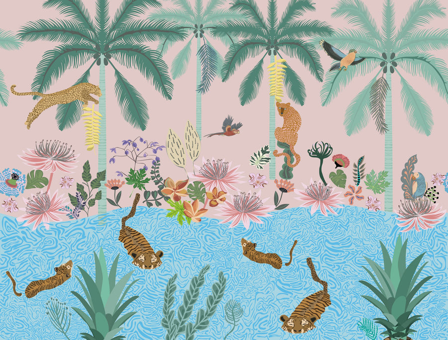 Tiger Swim Mural Wallpaper